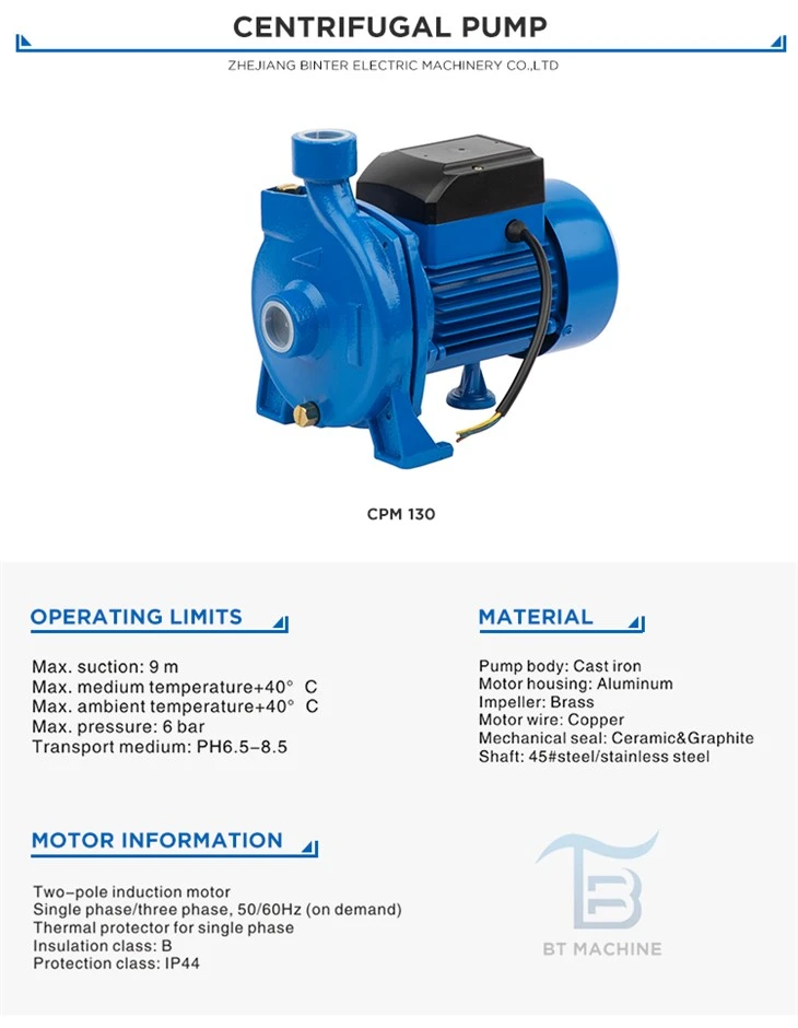 CPM-130 0.37kw 0.5HP Rise 17m Best Price Centrifugal Electric Water Cpm Pump Agricultural Irrigation high quality